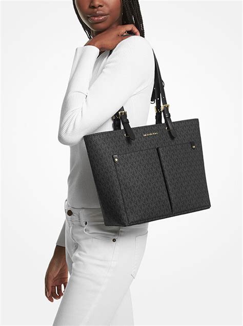 jet set medium logo pocket tote bag|michael kors jet travel bag.